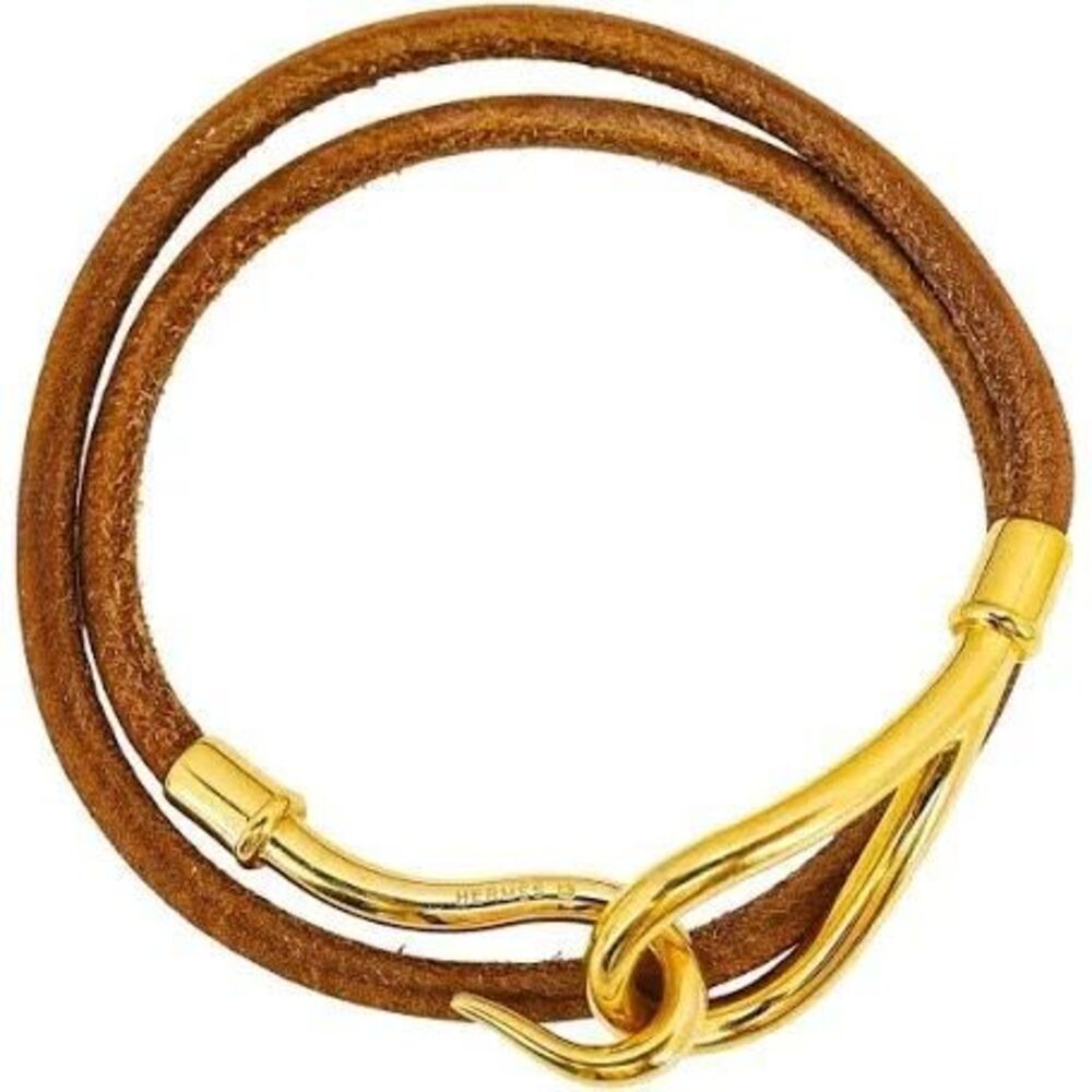 Hermes Jumbo Double Tour Bracelet Brown Leather Gold Hook Quiet Luxe Equestrian